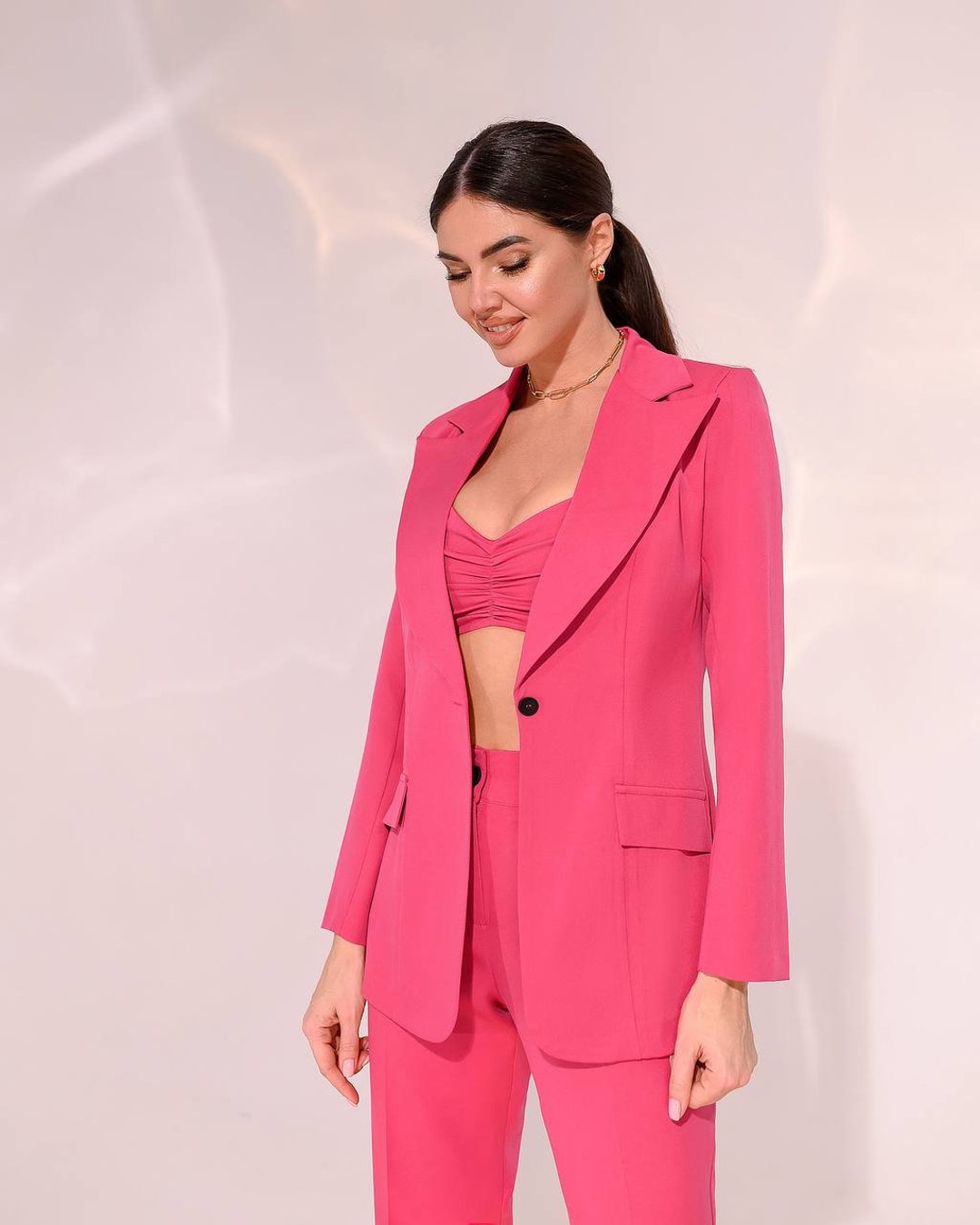 Hot Pink 3-piece Pantsuit for Women Pink Blazer Trouser Suit - Etsy