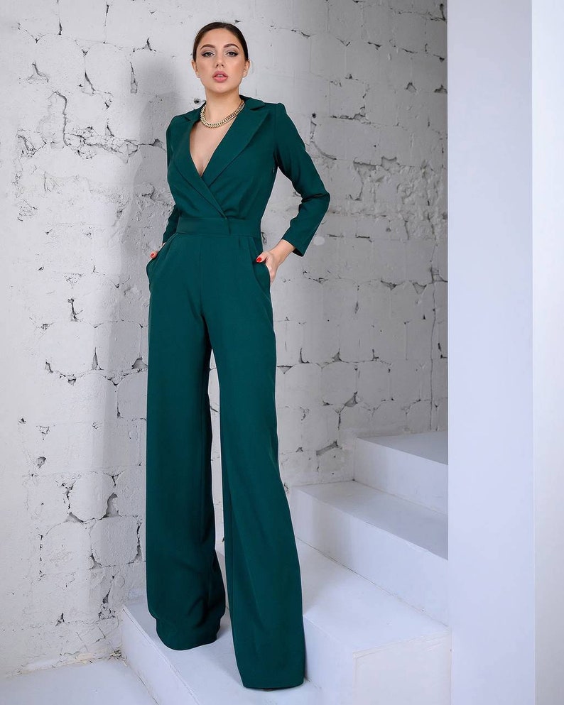 Emerald Green Formal Jumpsuit Womens Womens Jumpsuit Women Etsy