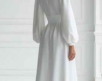 FYMNSI Abito Liturgico Lungo Donna A Maniche Lunghe Con Gonna A Pieghe - Vestito Esera - 2