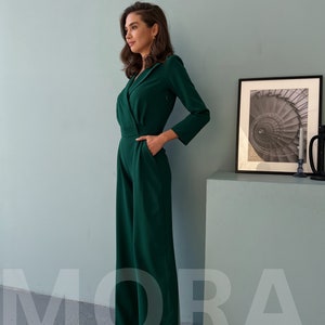 Emerald Green Formal Jumpsuit TALL Women, Womens Jumpsuit, Women Onepiece for Wedding Guest, Birthday Outfit, Jumpsuit with Long Sleeves image 7