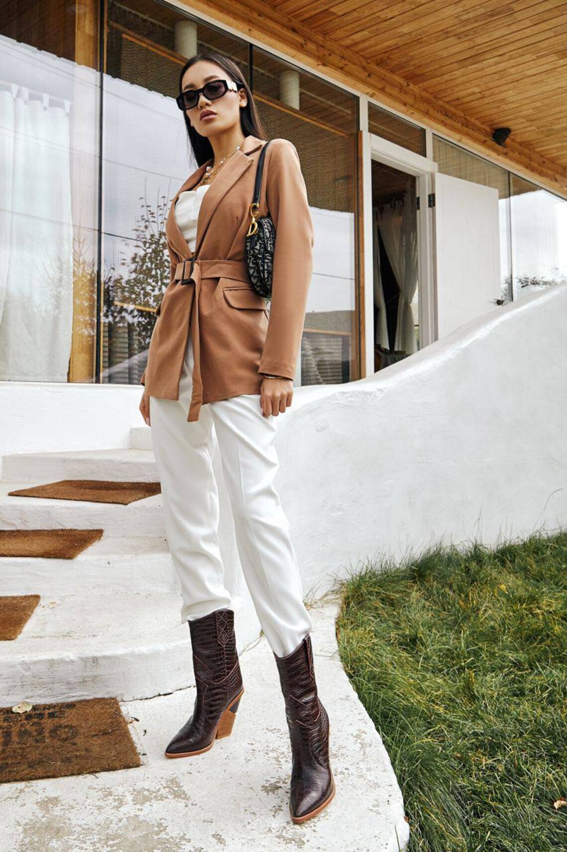 Camel Blazer for Women Beige Wool Blazer With Belt Notch Etsy