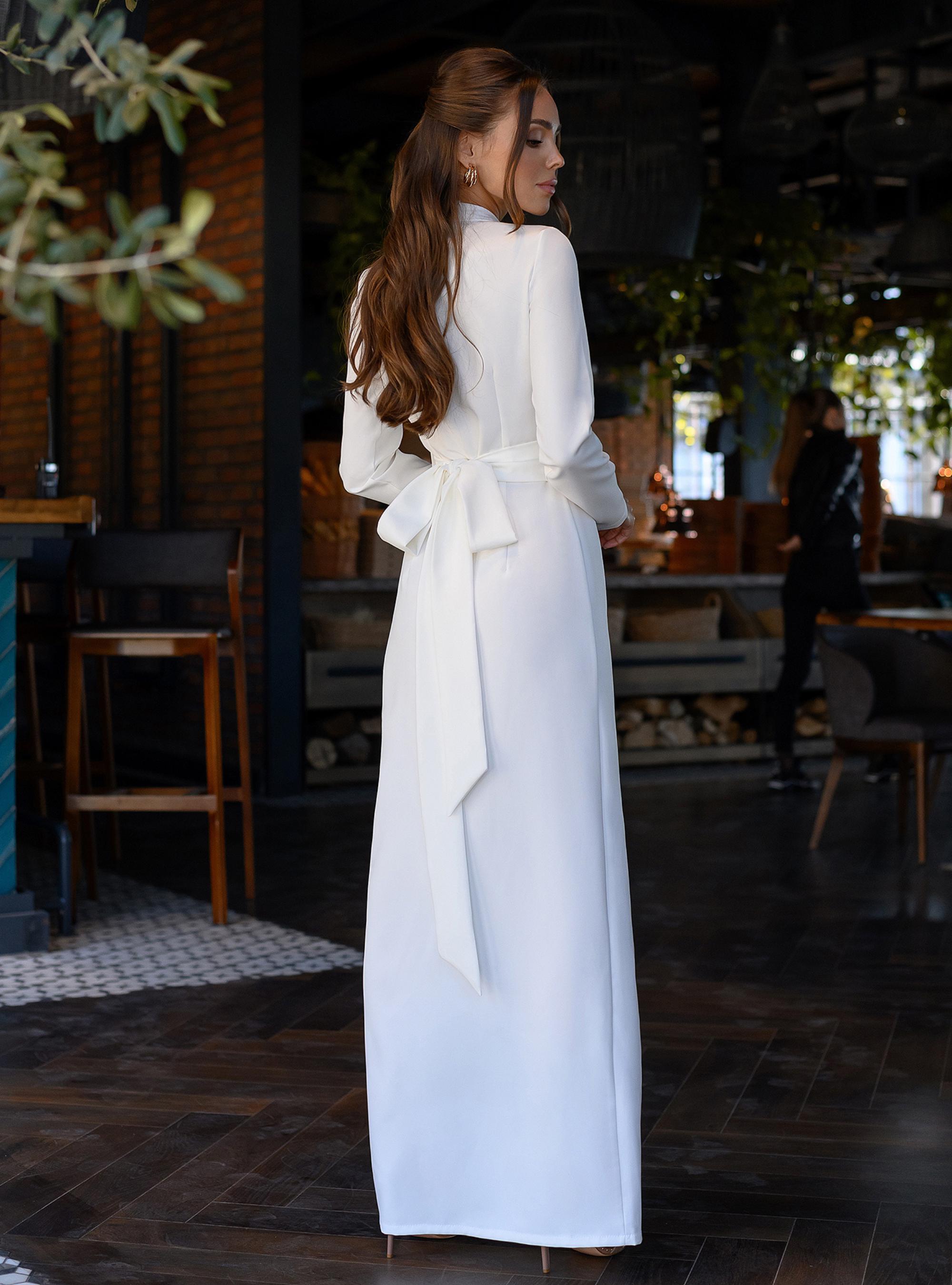white long sleeve designer dress designer white dress Elegant White Long Sleeve One Shoulder Prom Dress With Split