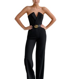 Black Formal Jumpsuit Womens, Wedding Guest Outfit, Women Jumpsuit for Wedding Reception, Birthday Outfit, Sleeveless Jumpsuit with Corset