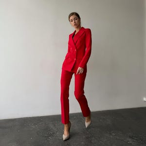 Red Pants Suit Womens, Formal Pantsuit for Women, Chic Womens Pants Suit, Womens Blazer and Pants set, Red Blazer Women, Red Womens Suit