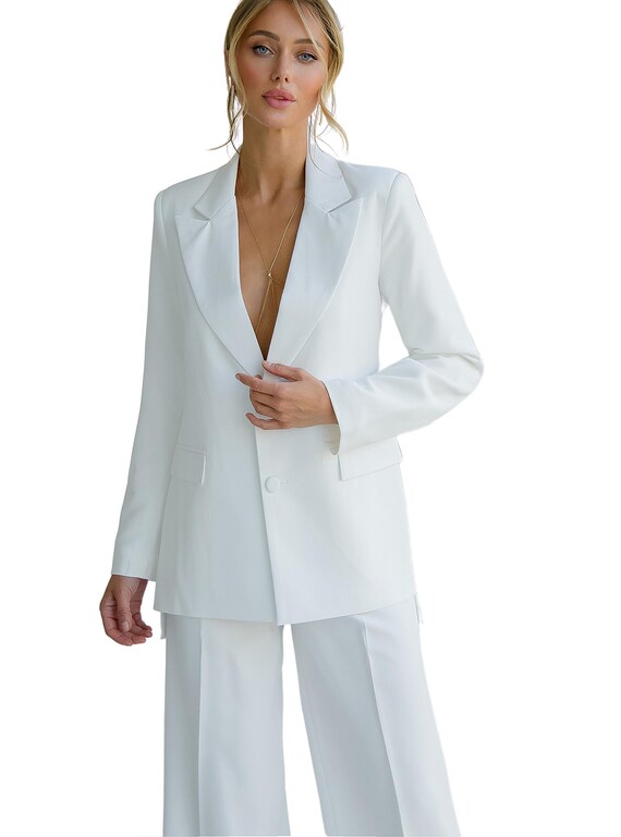 White Formal Oversized Pantsuit for Tall Women Business Casual Pantsuit for Women Bridal Pantsuit for Civil Wedding or Wedding Rehearsal Etsy