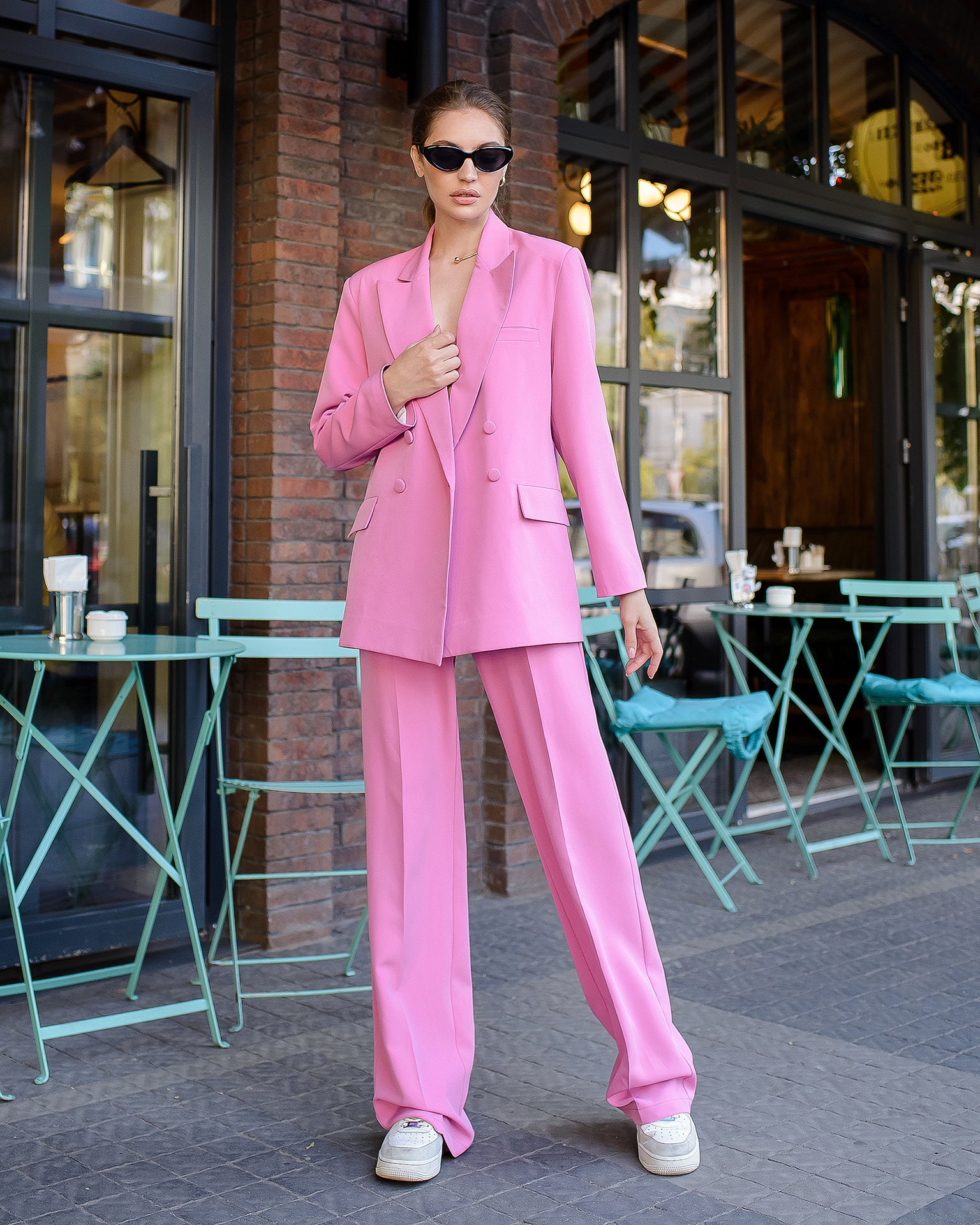 Plus Size Pink Women Suits 3 Pieces Peaked Lapel Office Lady Wear Blazer  Outfits