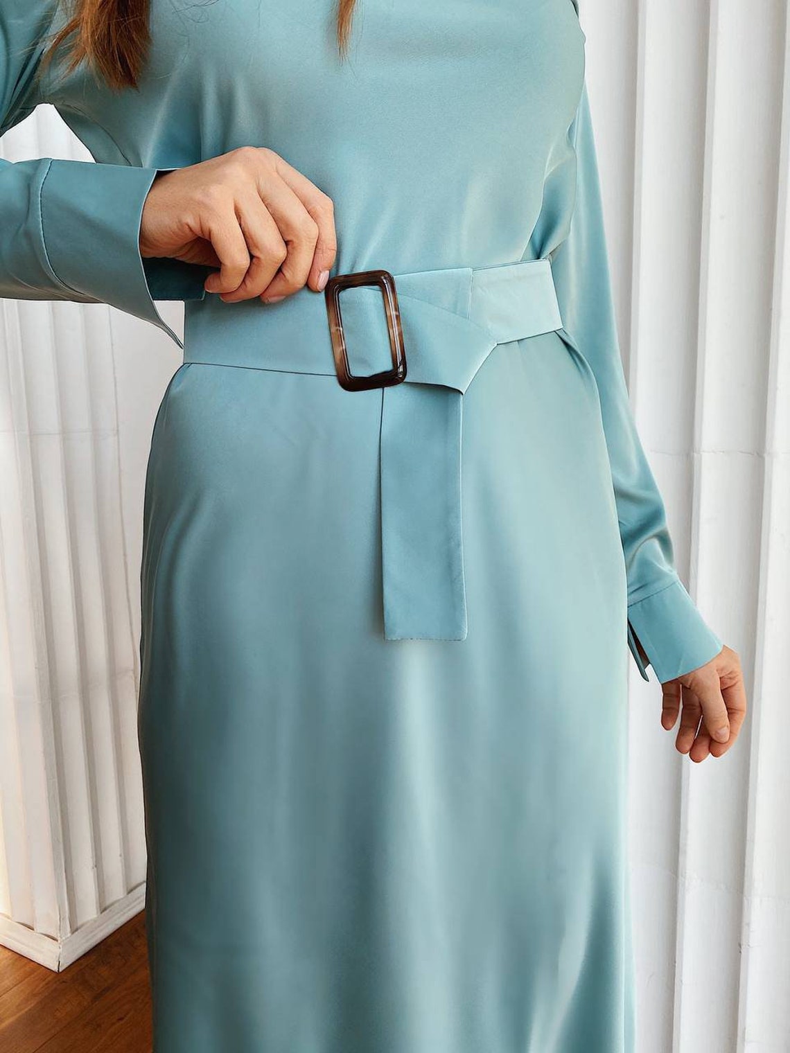 Blue Silk Low Back Mini Dress (S/M)