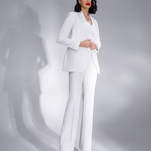 White Formal Pantsuit for Women White Formal Pants Suit Set - Etsy