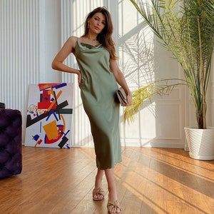 Olive Silk Slip Dress Bias Cut Silk Slip Dress Sleeveless - Etsy