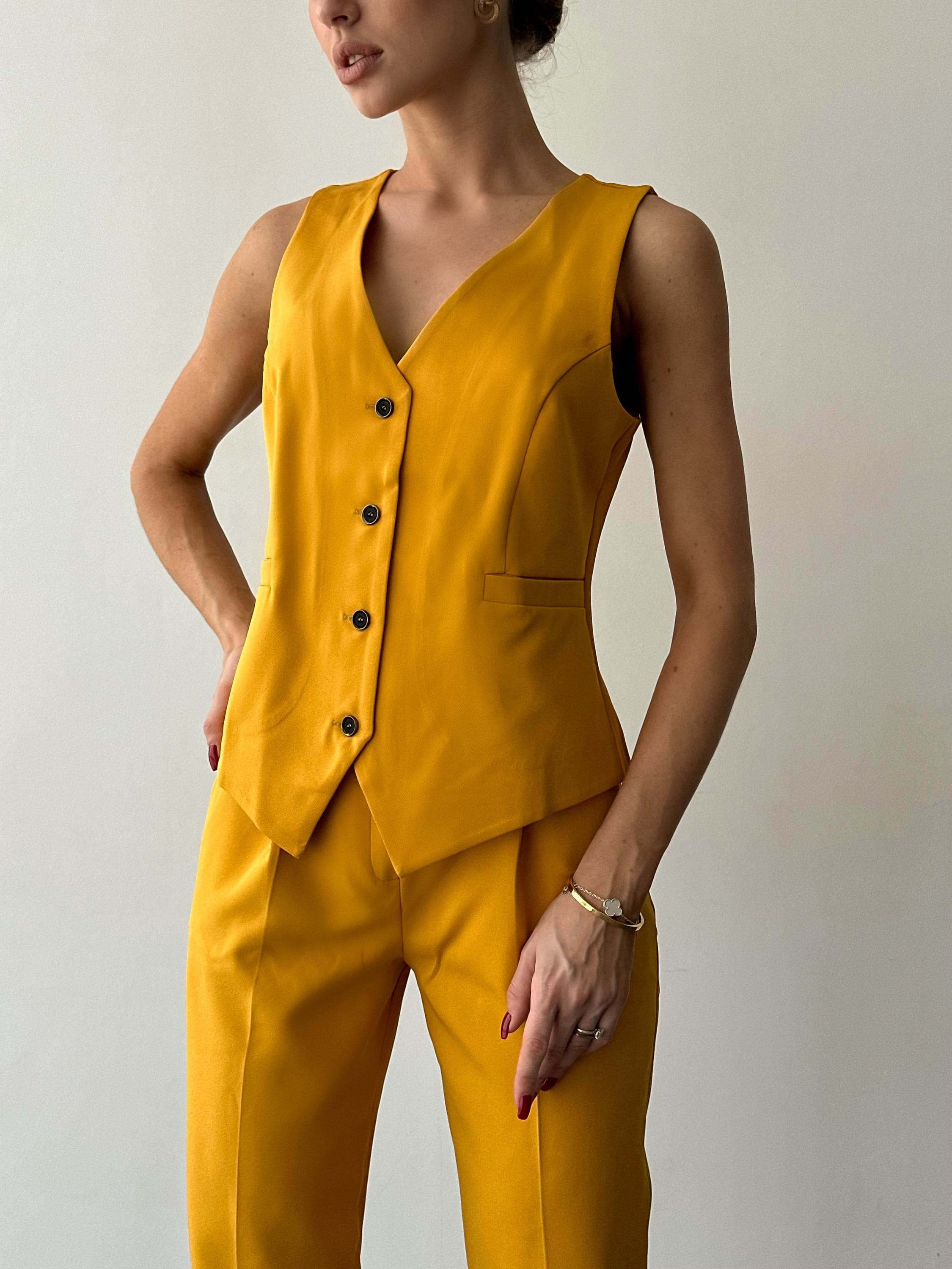 Sharara Suit Ladies Yellow Dress Suit TOPGH Women's Pieces Linen Suit  V-Neck Summer Lady Suit