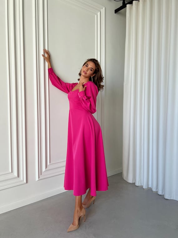 knee length dresses for ladies Edith Midi Dress - Coral Pink | Strapless Bengaline main image 1