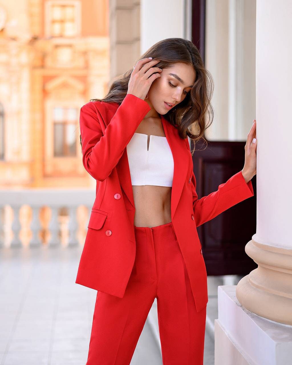 Red Pants Suit Womens Formal Pantsuit 
