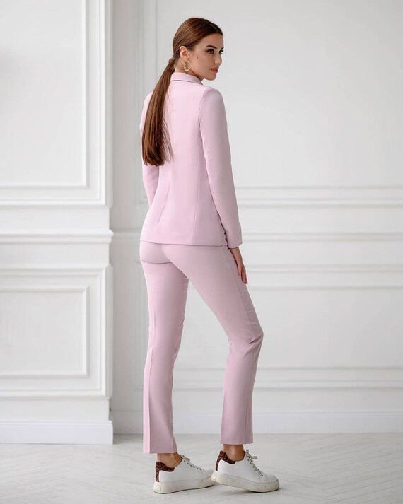 Dusty Pink Blazer Trouser Suit for Women, Dusty Pink Pantsuit for