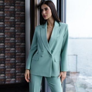 Formal Pantsuit for Women, Mint Green Pants Suit For Women, Women's Blazer Trouser Suit Formal Events, Light Green 2-piece Suit Womens