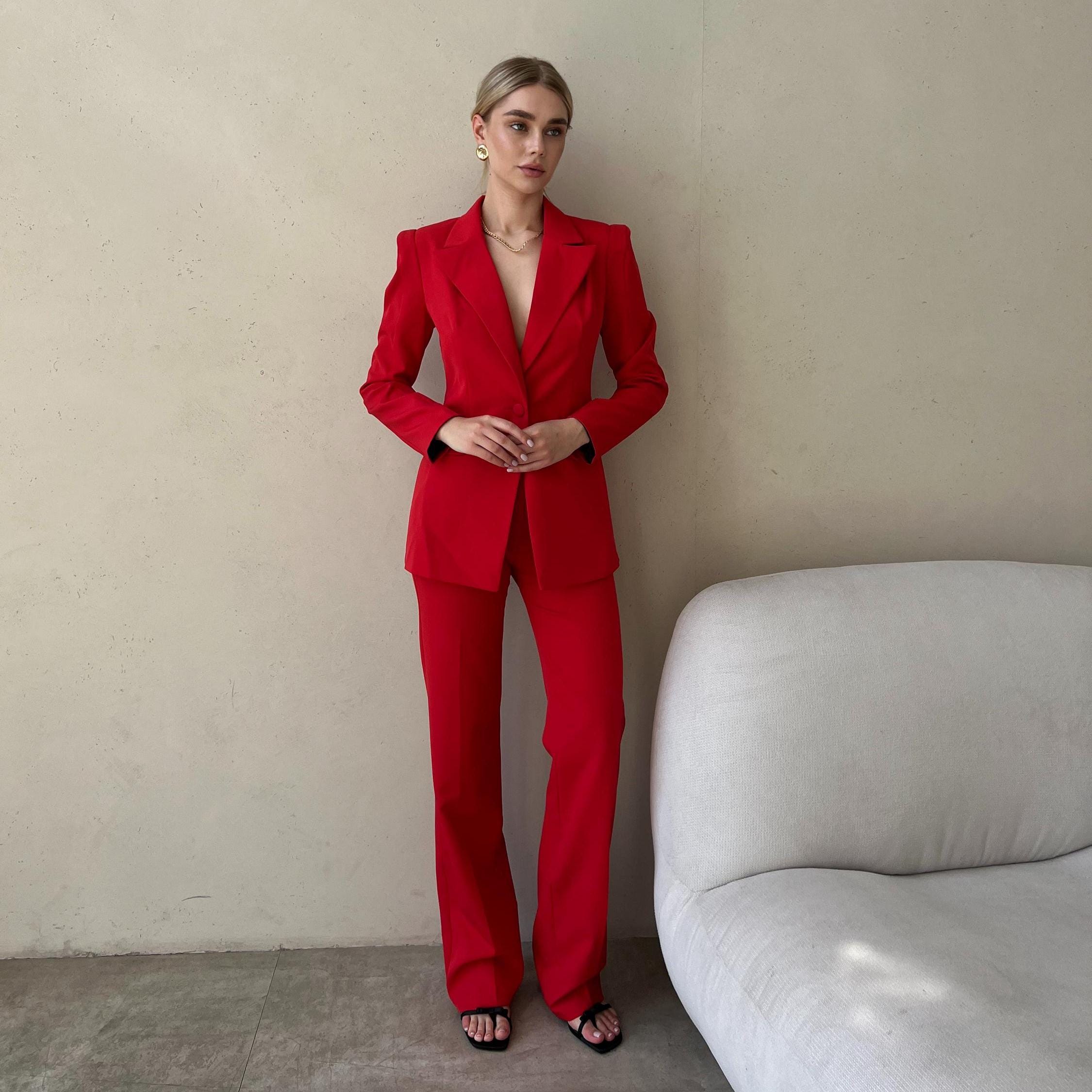 Red Pantsuit - Etsy Red Pantsuit - Etsy