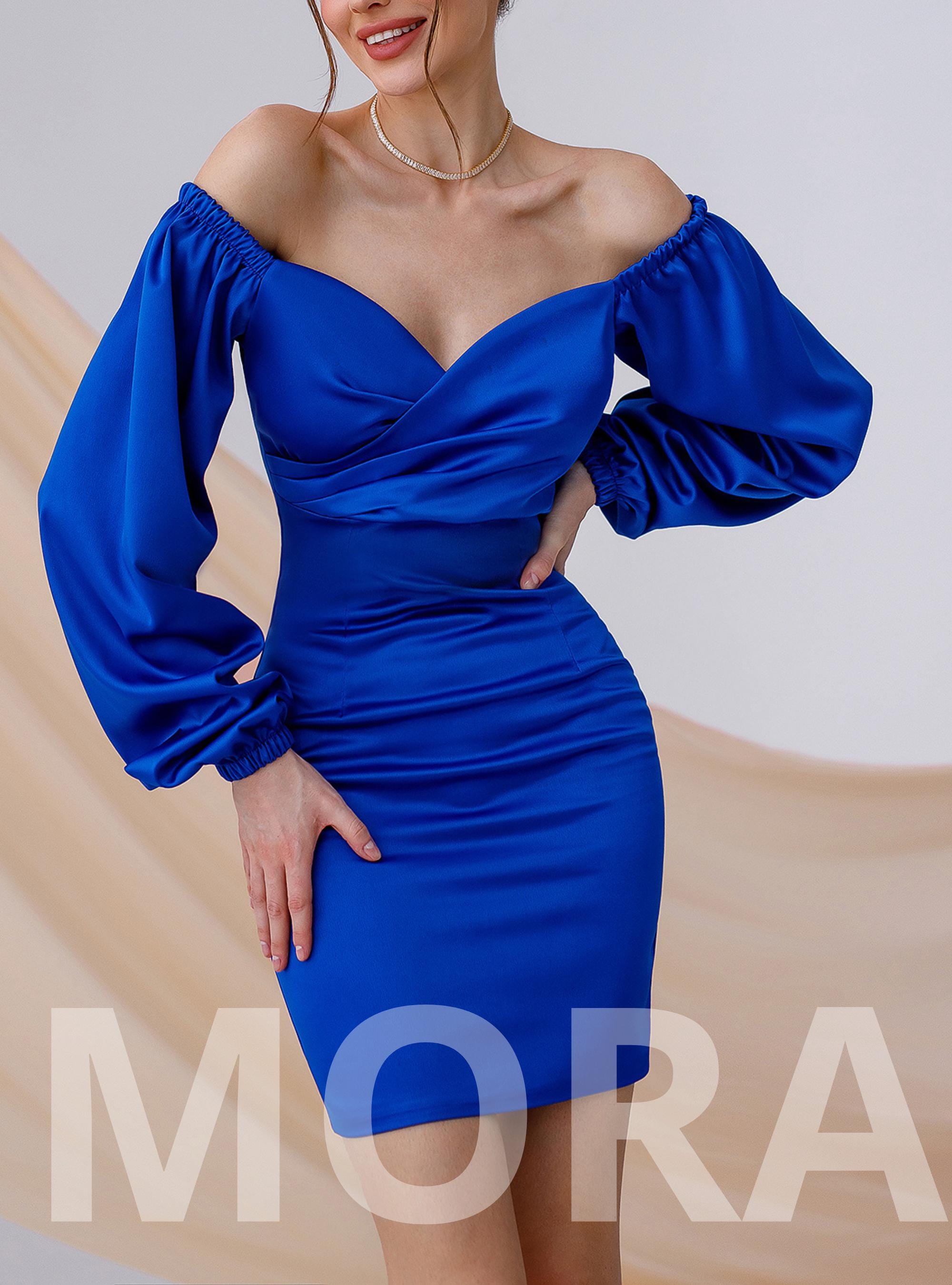 Electric blue satin dress online