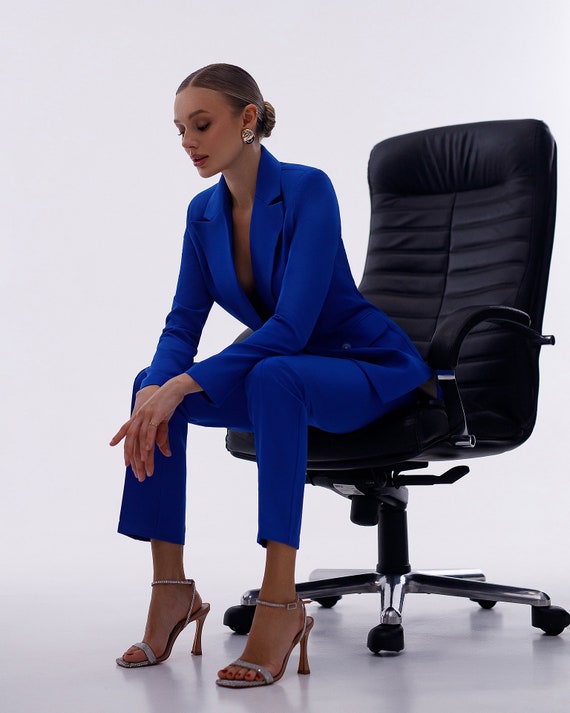 Light Blue Womens Blazer Suit, 3-piece Womens Pantsuit Set, Blue Blazer  Trouser Suit for Women, Blazer Suit Set for Ladies 