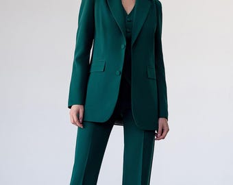 Emerald Green Waistcoat and Blazer Pantsuit for Tall Women