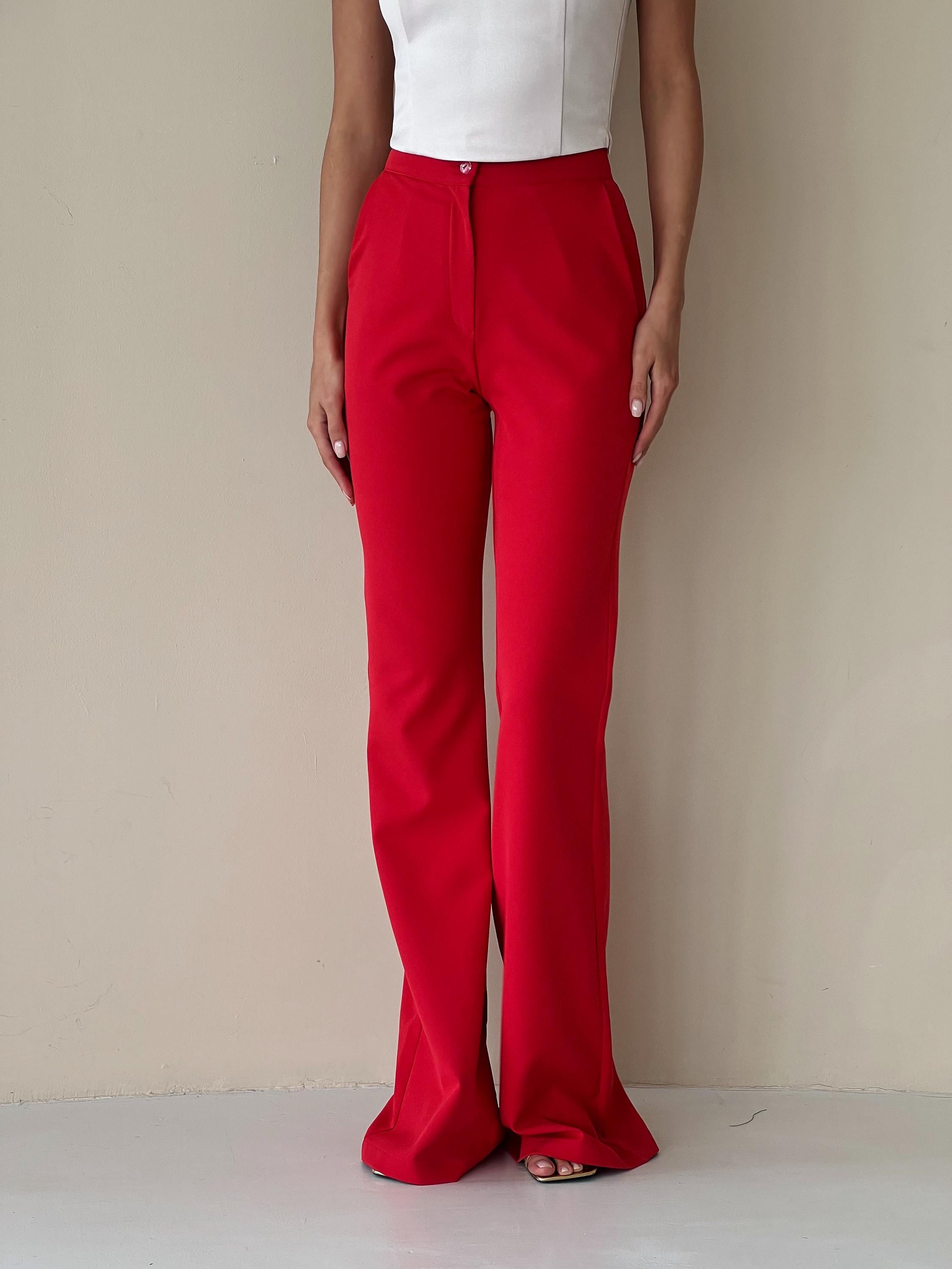 Red High-waisted Bell Bottom Flared Pants for Women - Etsy