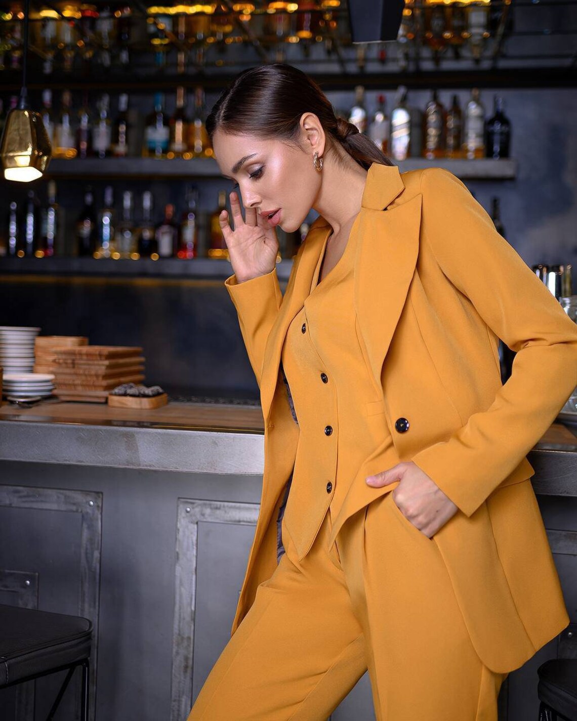 Mustard Yellow Womens Suit Office Women 3 Piece Suit With Etsy