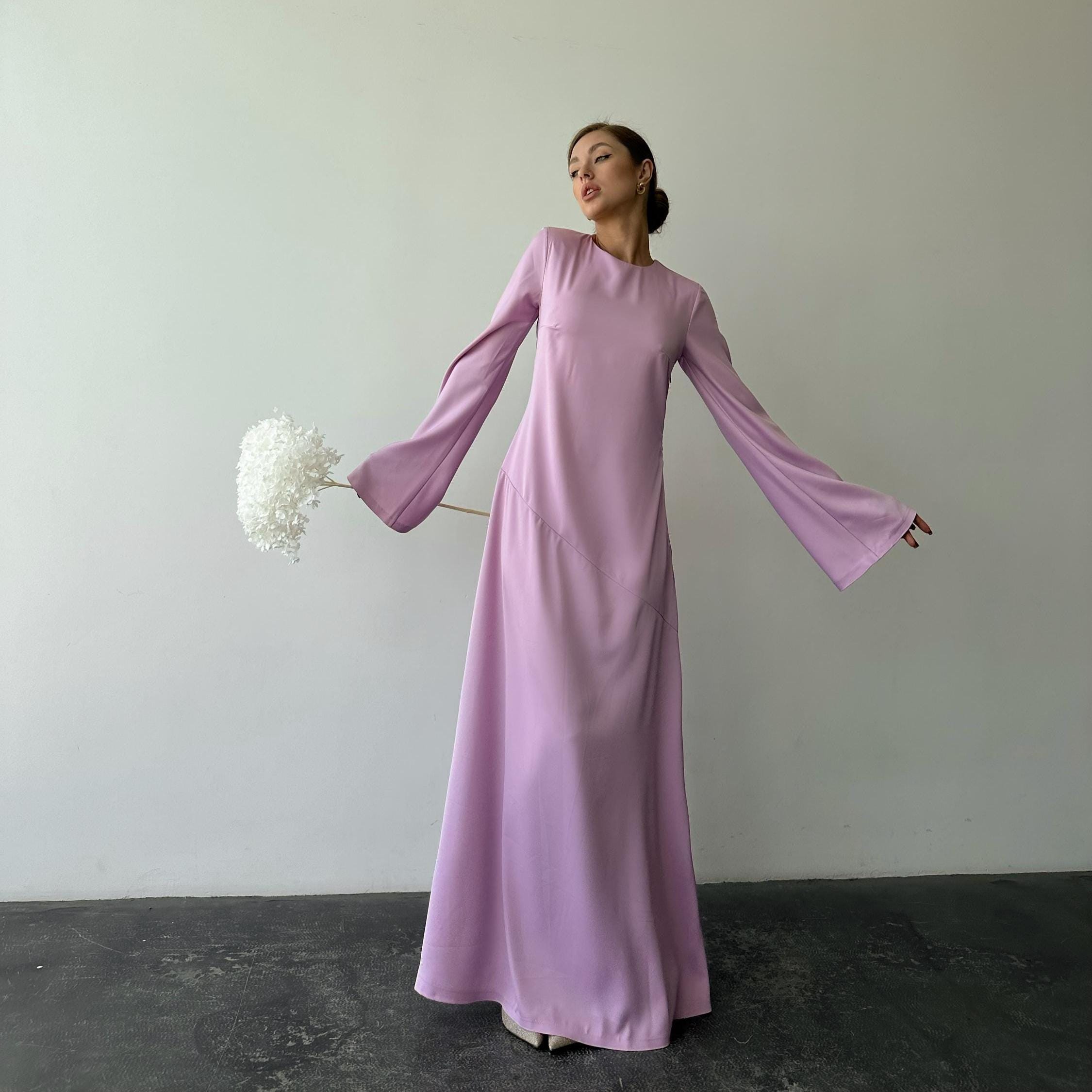 knee length dresses for ladies Premiere | Light Pink Boat-Neck Maxi Dress With Cape-Sleeves And Open- –  Club L London main image 0