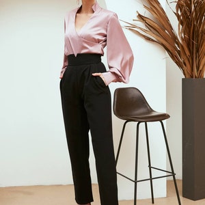 Black Relaxed Fit Pants for Women, High Waist Black Pants for Women, Black Pants high rise, Formal Pants for Women, Office Wear Womens