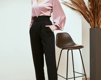 Black Relaxed Fit Pants for Women, High Waist Black Pants for Women, Black Pants high rise, Formal Pants for Women, Office Wear Womens