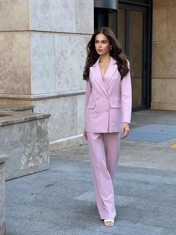 Light Pink 3-piece Pantsuit for TALL Women With Midriff Top, Wide Leg Pants  and Double-breasted Blazer - Etsy Israel