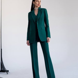 Emerald Green Pantsuit for Women, Emerald Formal pants suit set for Women, Women's Formal 3-piece pants suit, Emerald Blazer Trouser Womens