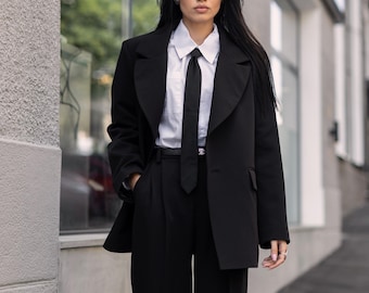 Black Two-Piece Pantsuit Oversized Blazer High Waist Trousers