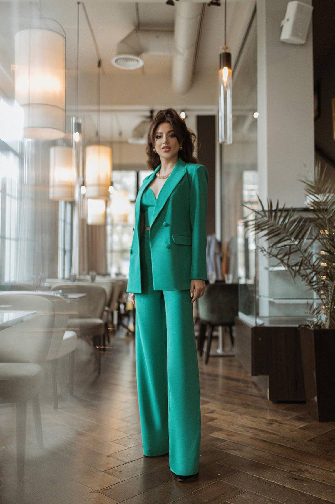 Green Blazer Trouser Suit for Women Bright Green Pantsuit for Etsy