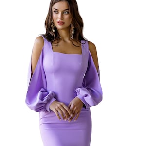 Lavender Mini Dress with Long Sleeves for special occasions, Lavender short dress, Purple Mini Dress Party, Mini Cocktail Dress