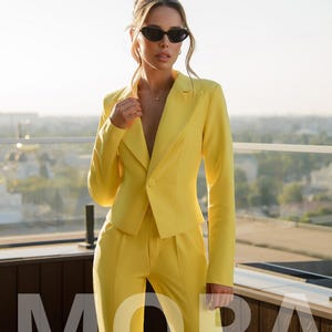 Canary yellow pants suit sale
