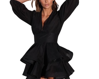 princess polly baby blue dress Black Tiered Ruffled Mini Dress