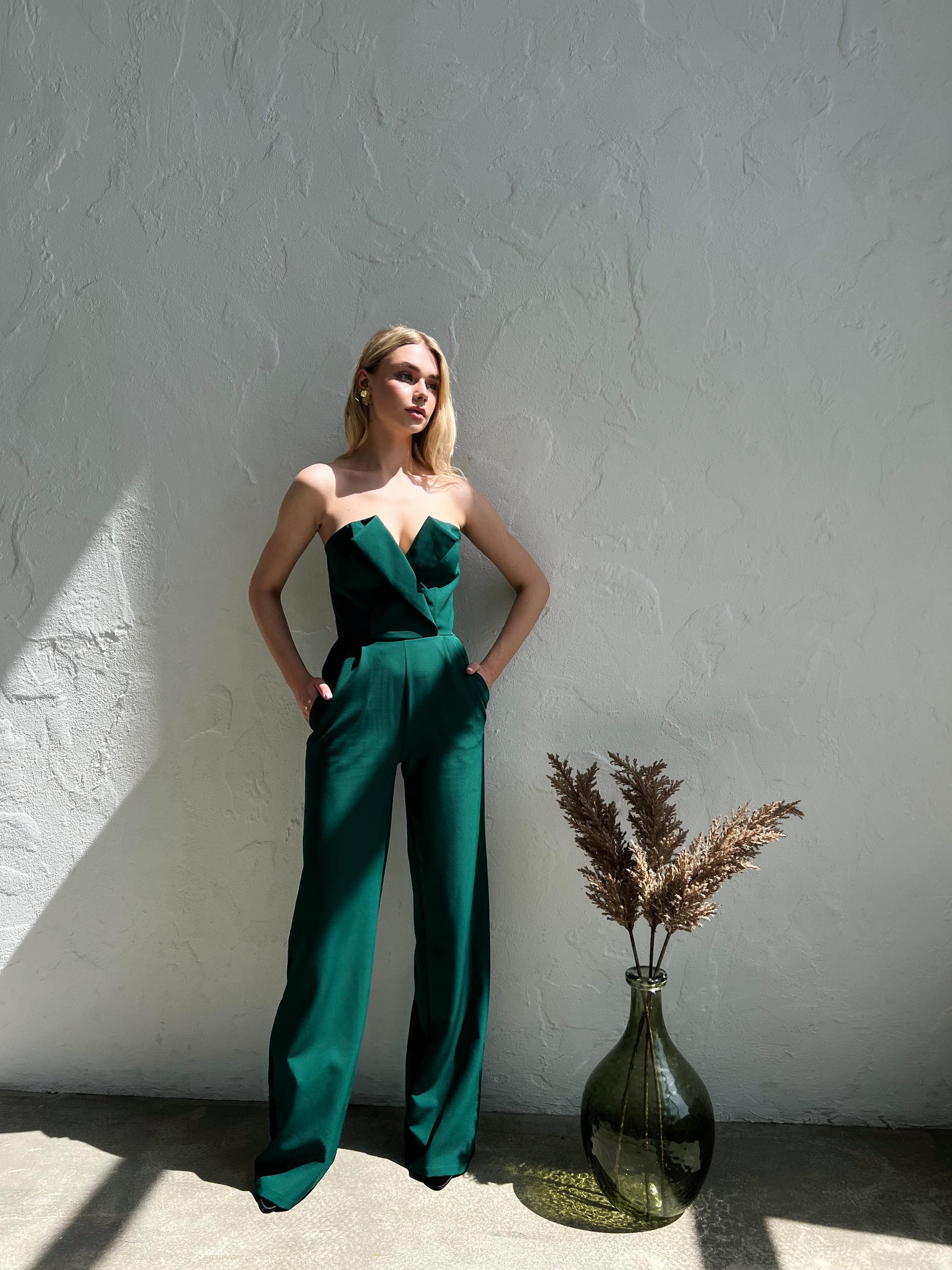 Emerald Green Wide Leg Jumpsuit With Sleeveless Corset Top, Tall Women's Cocktail Wear - Etsy Israel Emerald Green Wide Leg Jumpsuit With Sleeveless Corset Top, Tall Women's Cocktail Wear - Etsy Israel
