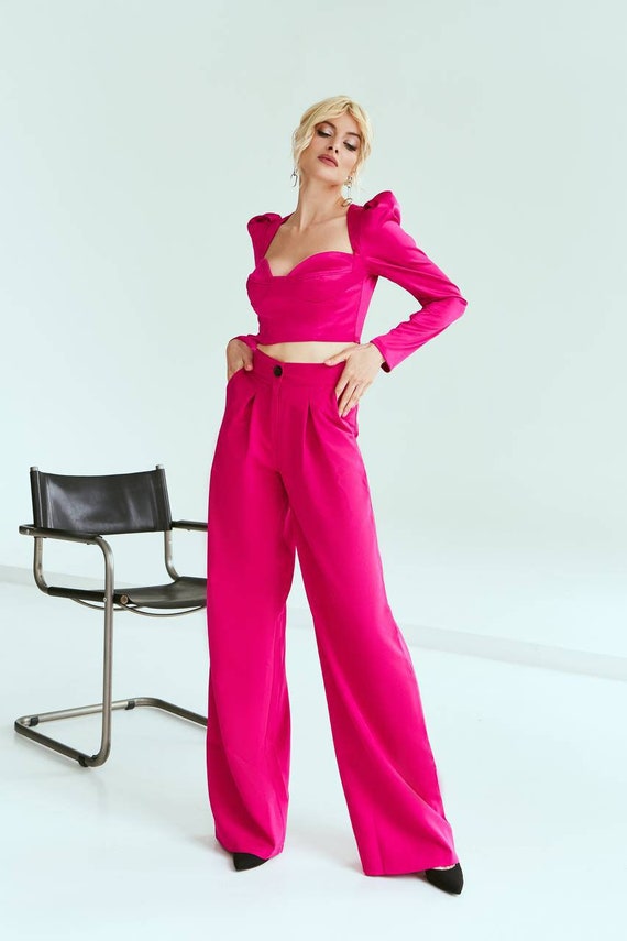 Hot Pink High Waist Trousers for Tall Women, Wide Leg Pants, Pink Wide Leg  Pants, Palazzo Pants for Women, Office Pants Womens -  Canada