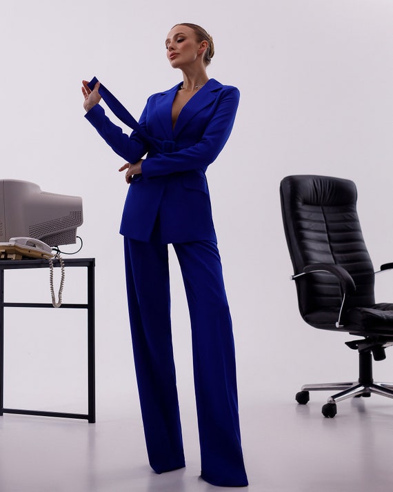 Royal Blue Business Pantsuit for Women, Tall Women Pants and