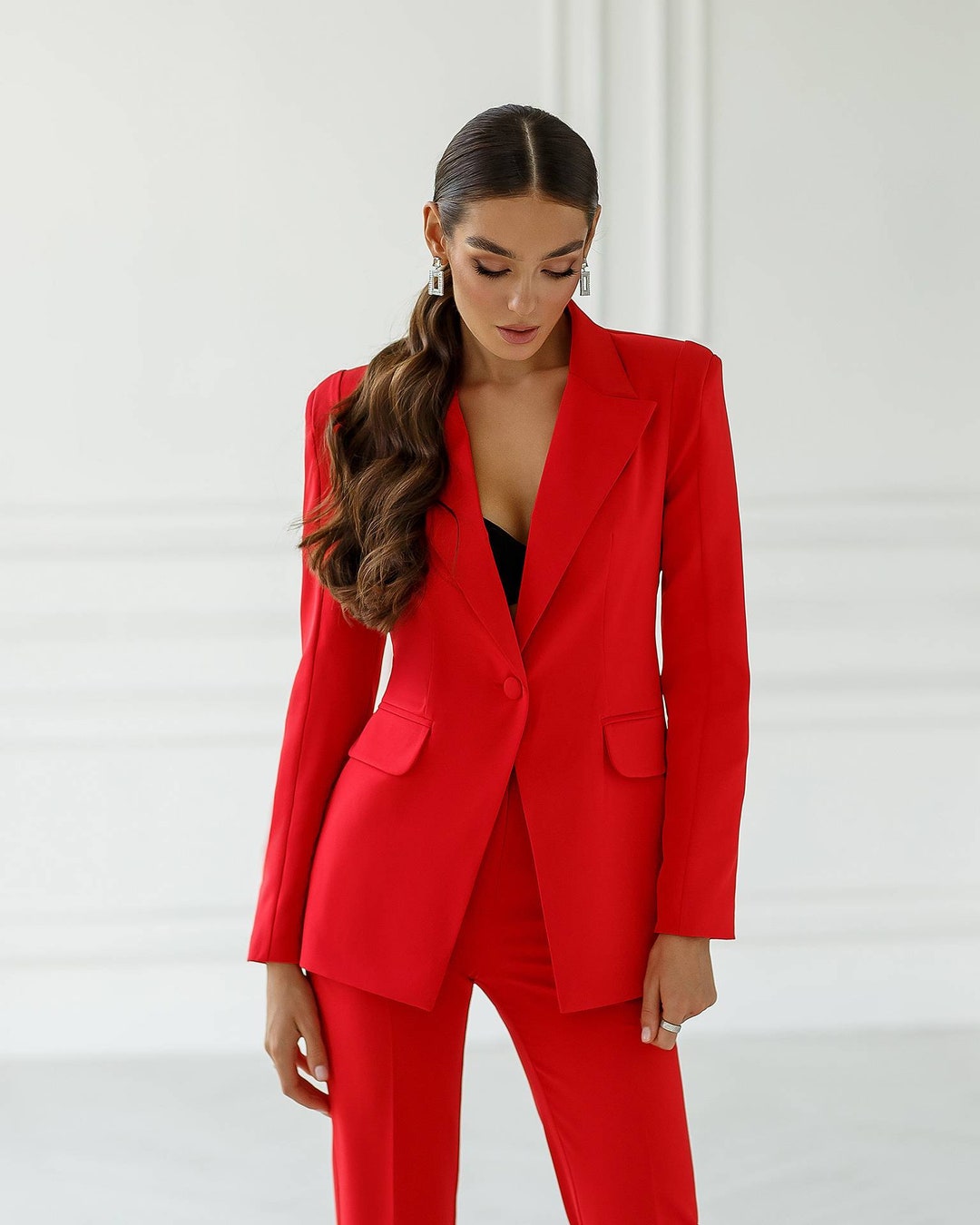 Red Formal Pantsuit for Women, Red Pants Suit for Office, Business Suit ...