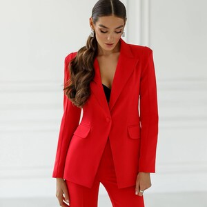 Women Red Blazer Slim Spring Autumn New Elegant Office Lady Work Suit  Ruffled Double Breasted Blazer Solid Dushicolorful