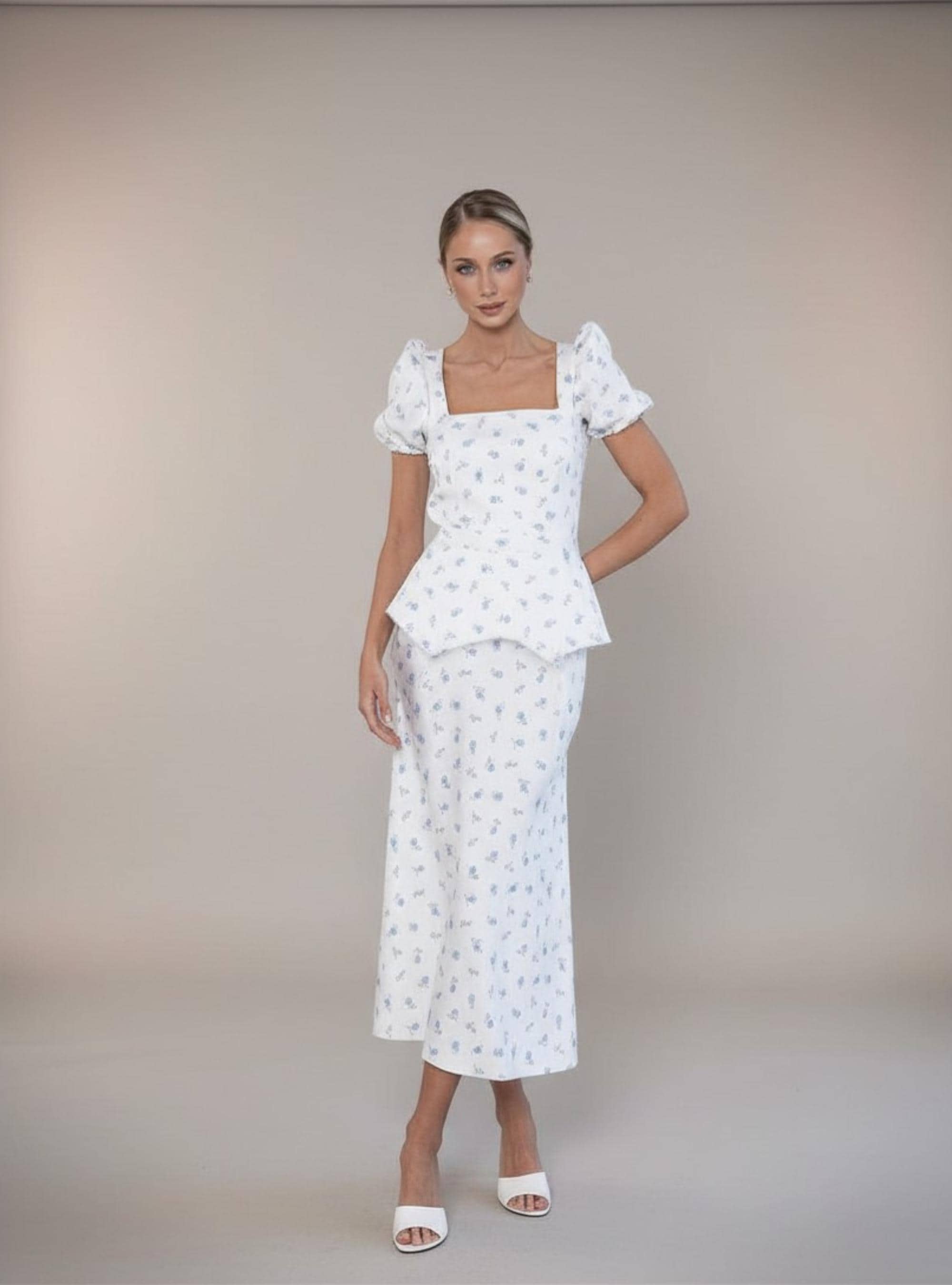 blue and white peplum dress Blue & White Peplum Mini Dress  S&E Retail Expo