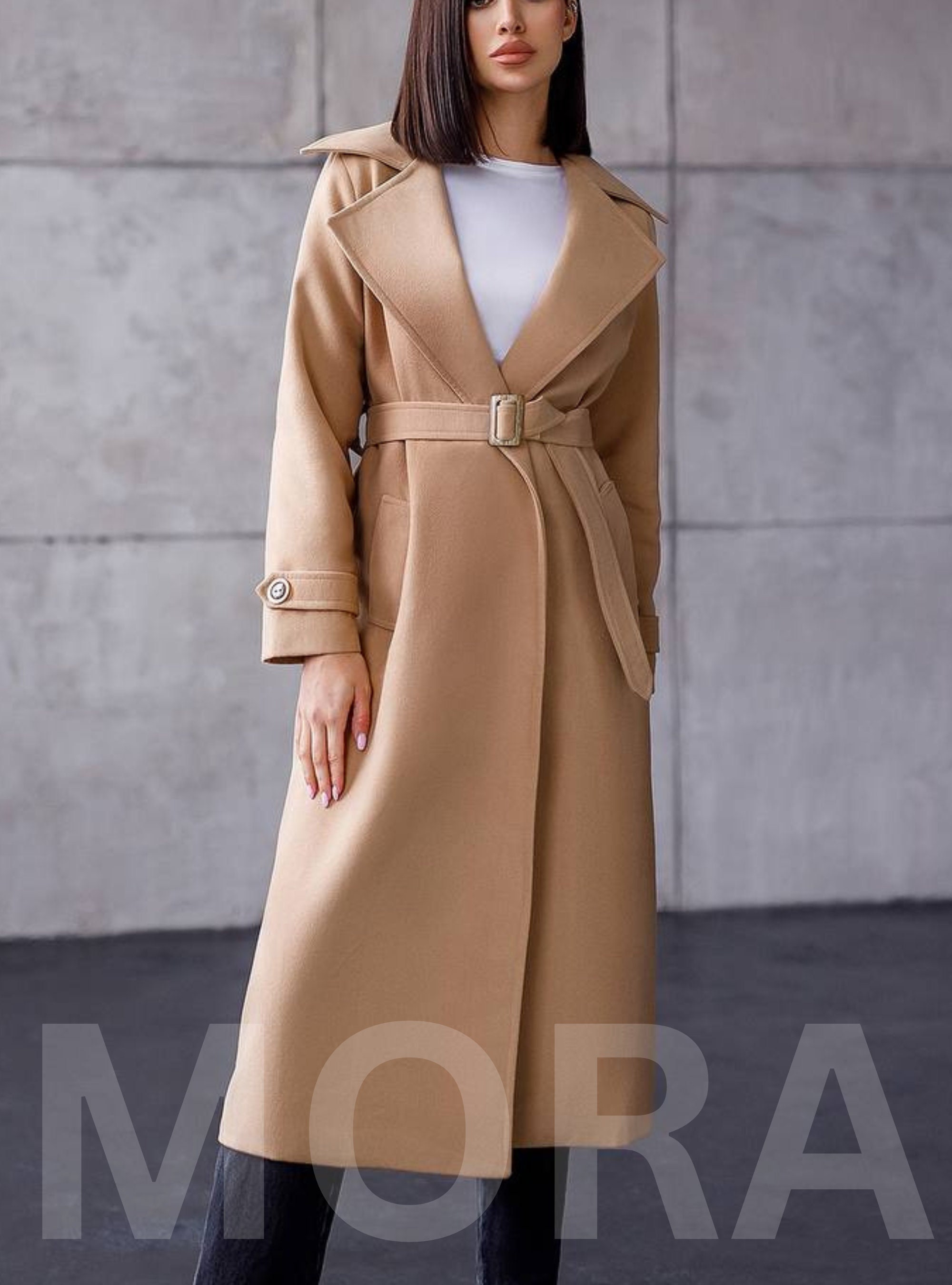 Beige Wool Coat for Women Midi Long Womens Wool Coat Womens Fall Coat Wool Wrap Coat for Classy Women Etsy Canada
