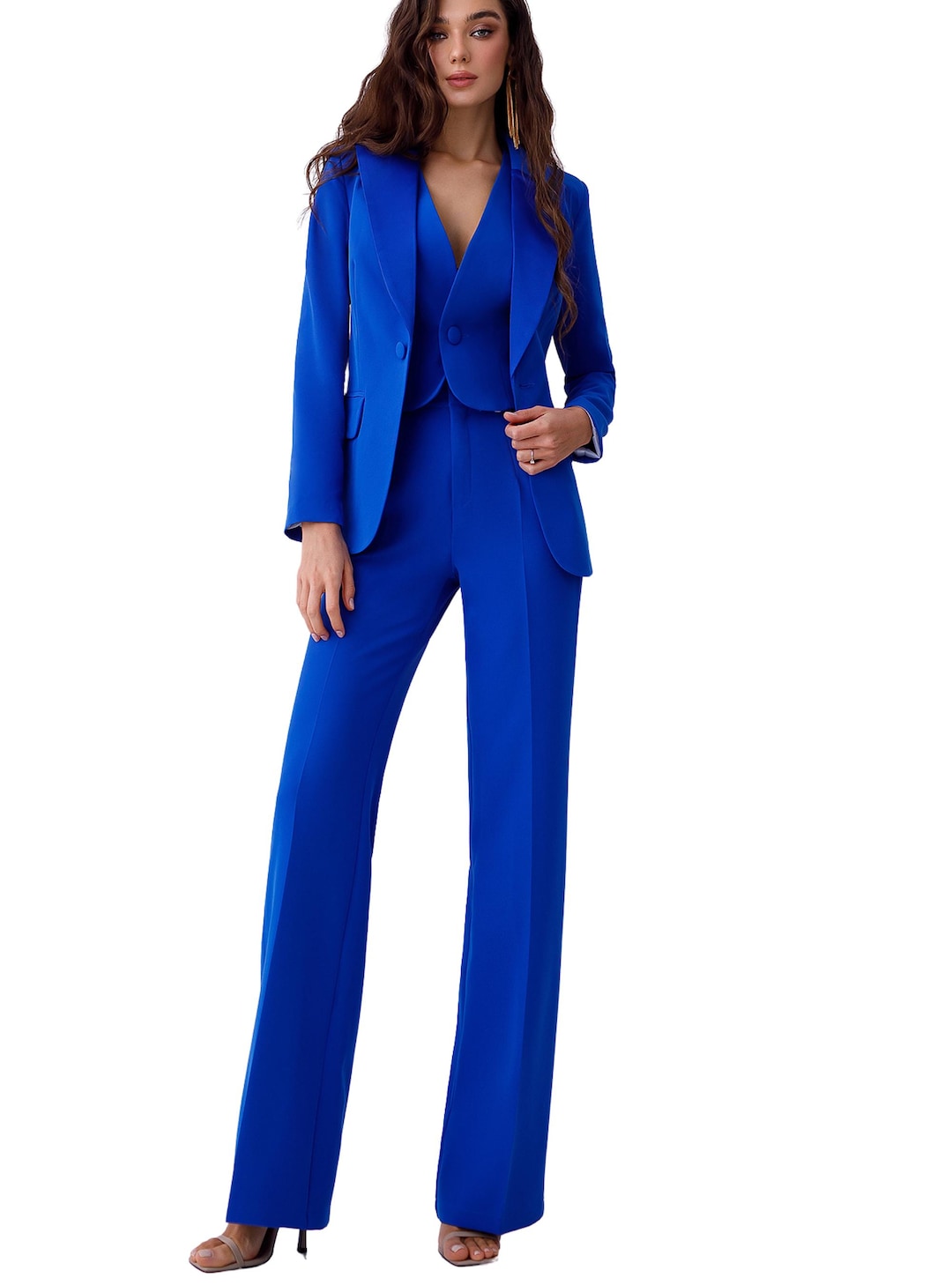 Buy Royal Blue Formal Pantsuit for Women With Satin Lapel Collar