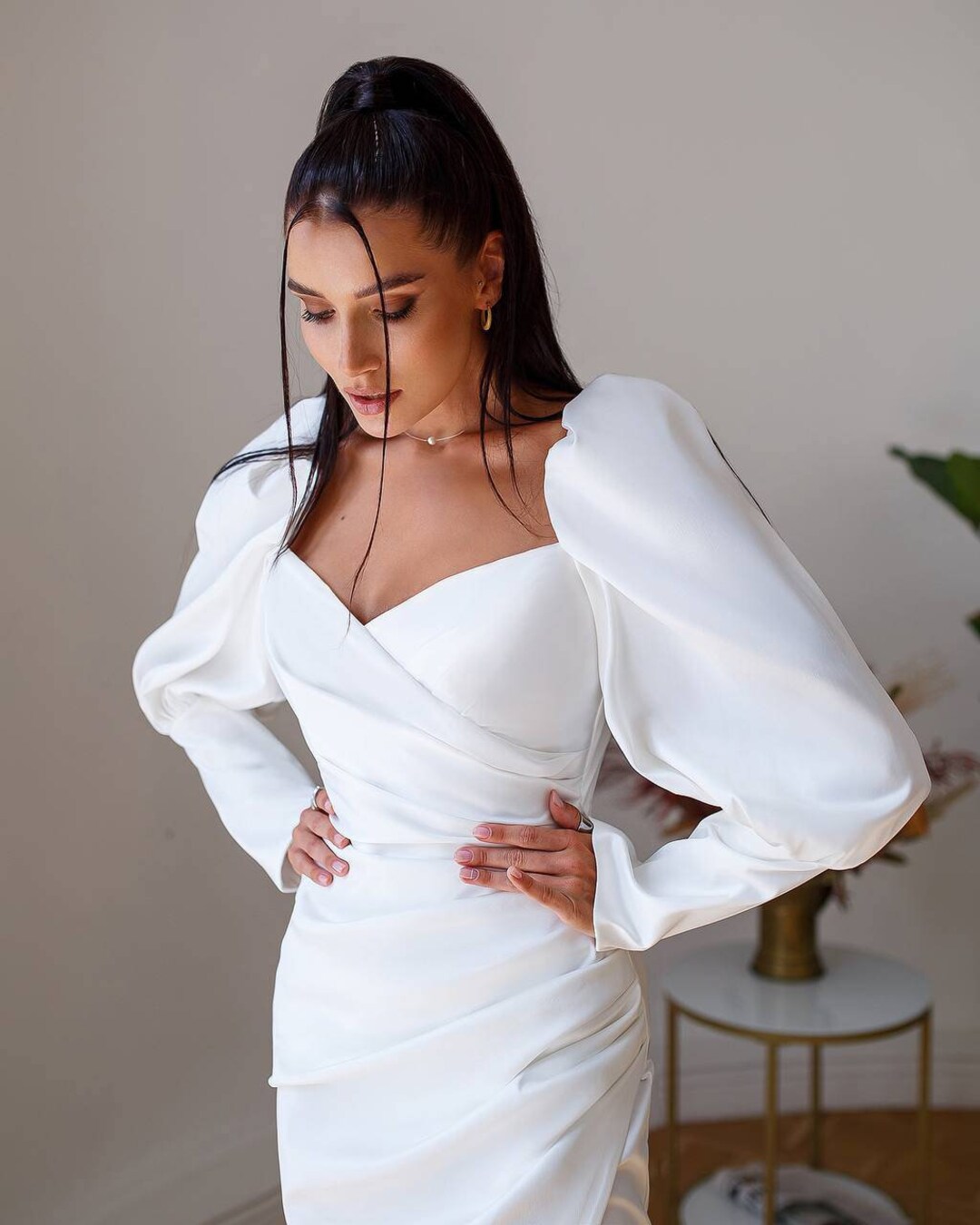 Aisle Soft White Satin Midi Dress main image 1