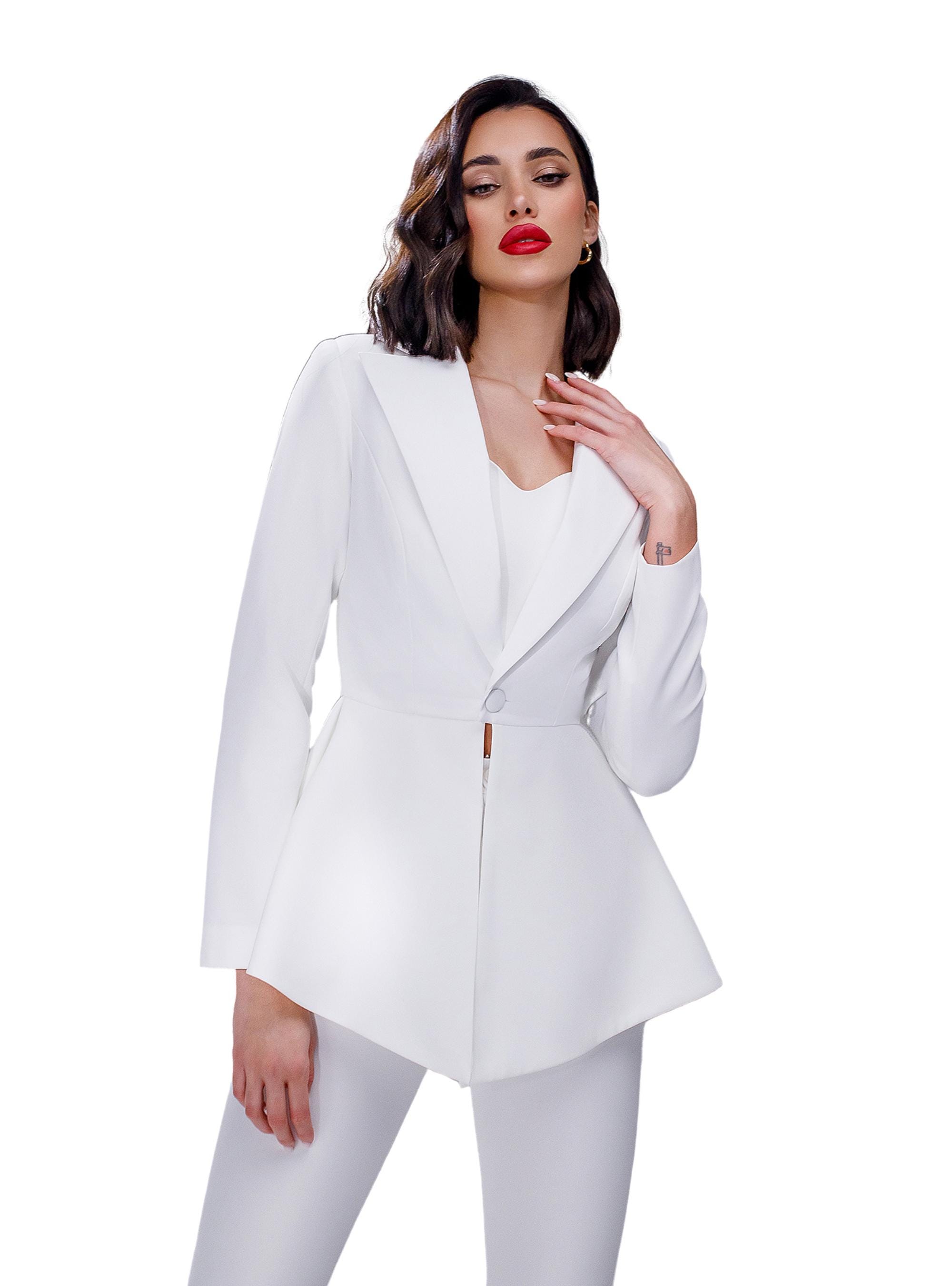 White Flared Pants Suit with Peplum Blazer for Women, White Bridal Pantsuit for Civil or Coutrhouse Wedding, Bridal Elopement Outfit