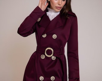 Cotton Double Breasted Trench Coat Belted Fully Lined