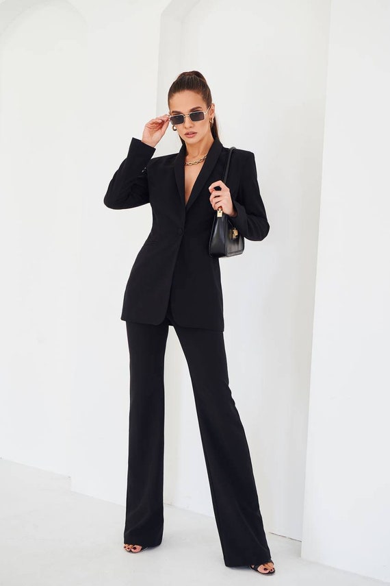 Black Flared Pants Suit Set With Blazer, Black Classic Women's Suit Set,  Black Blazer Trouser Suit for Women -  Canada