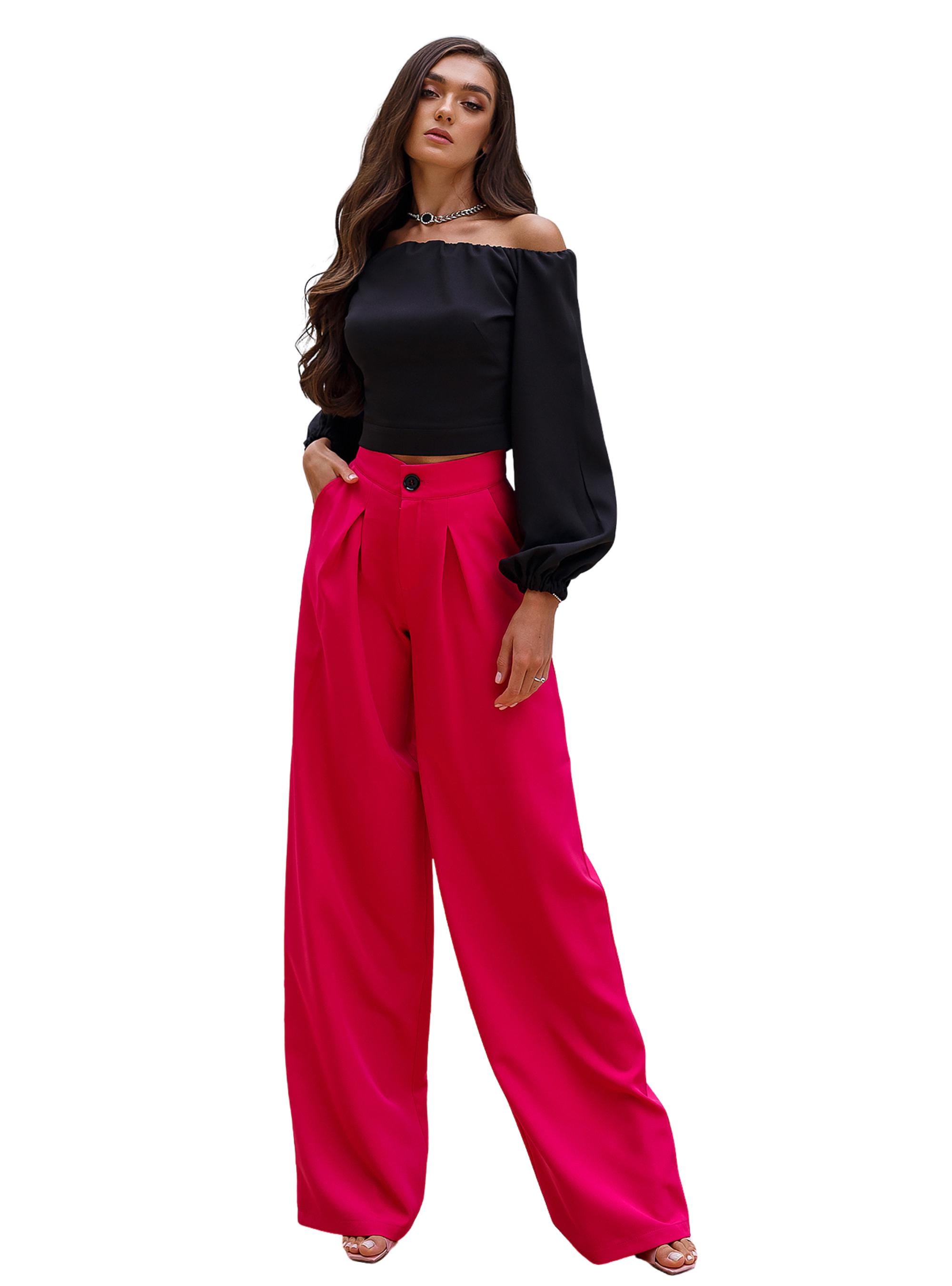 Classy Waist Formal High Waisted Ladies Dress Pants For Work Hot Pink Wide  Leg Palazzo Pants For Tall Women High Waist Sweden