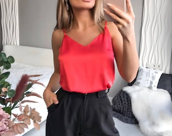 Frauen Seide Top mit Spaghetti-Trägern, Seide Camisole Top, Seide Tank Top für Frauen, Seide Camisole Bluse, Basic Seide Top