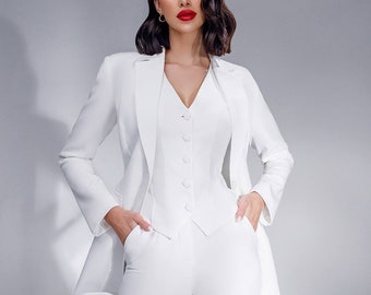 White Formal Pantsuit for Women, White Formal pants suit set for Women, Courthouse wedding suit for bride, Bridal Pantsuit set