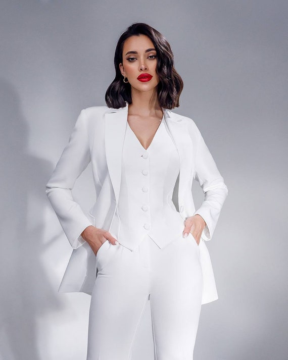 White Pantsuit for Women, White Formal Suit Set for Women, White